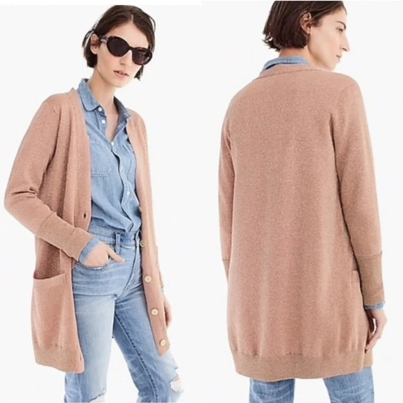 J. Crew Collection Long Cardigan Double Knit Lurex Pink Size Small  $128 J8223 - Picture 1 of 16